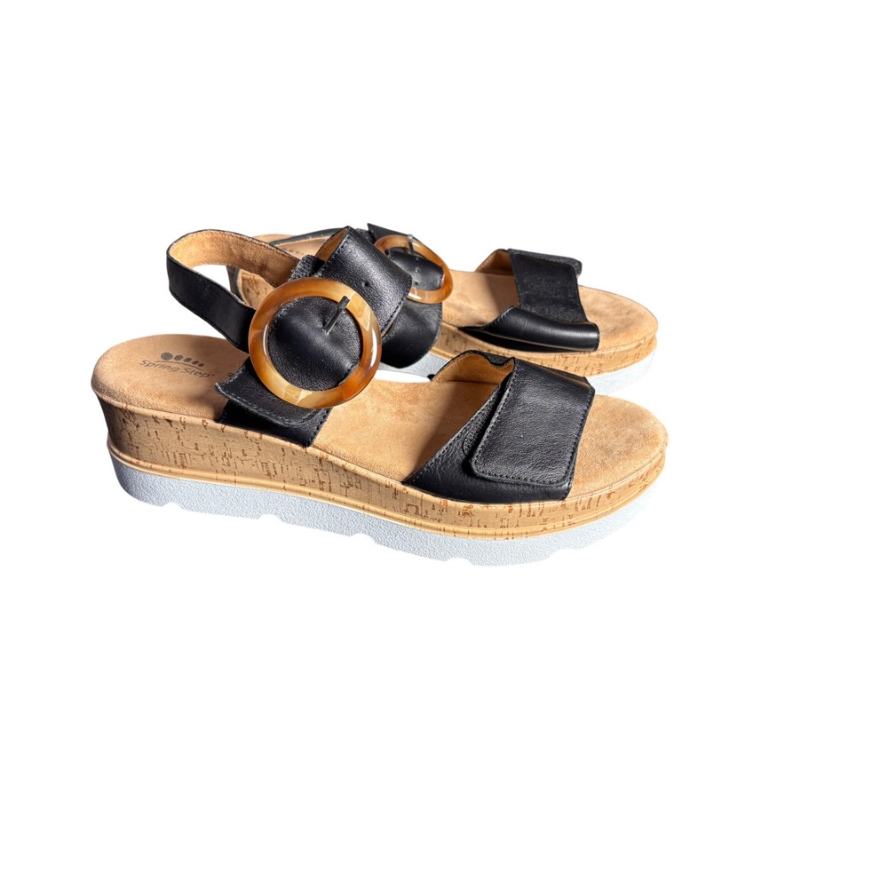 Spring Step Womens Abarah-B Sandal 42 Black Leather Cork Platform Boho Chic